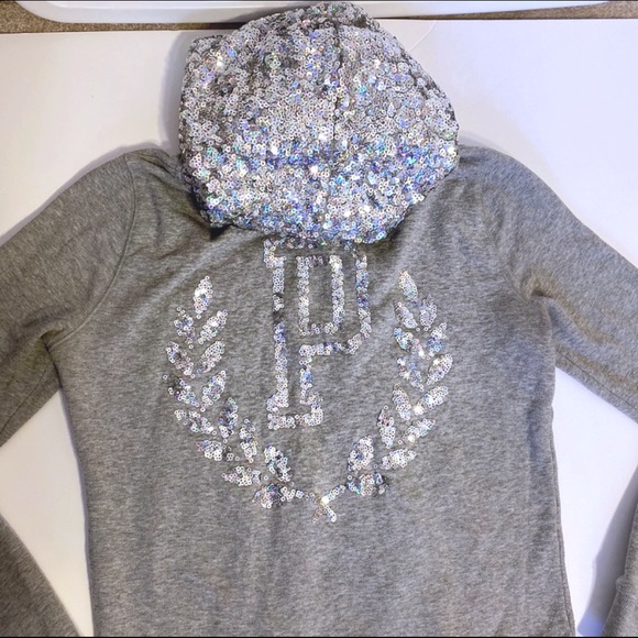 PINK Victoria's Secret Tops - RARE HTF VS Pink BLING HOODIE SWEATSHIRT GREY GRAY